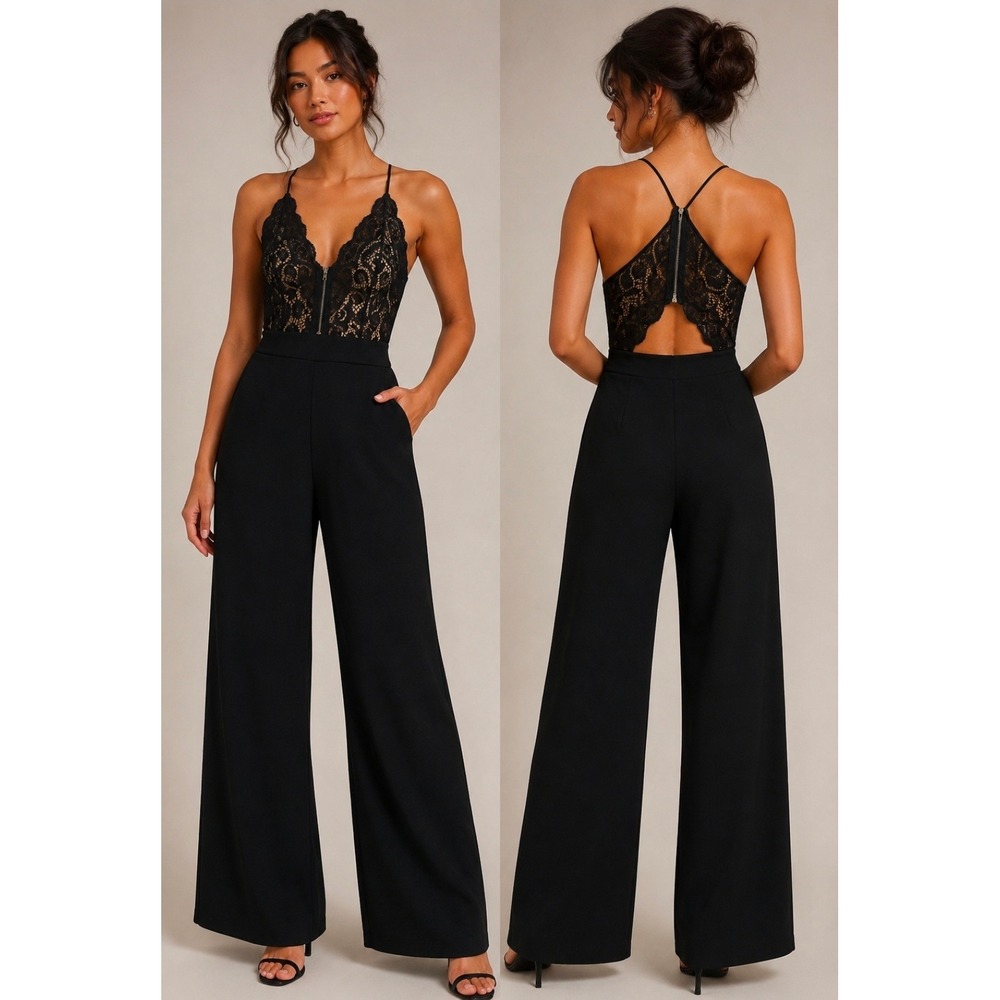 Windsor Black Lace-Top Wide-Leg Jumpsuit